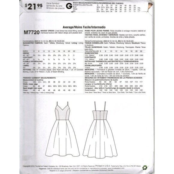 McCall's M7720 Misses 6 to 14 Phoebe Couture Dress Uncut Sewing Pattern New - Picture 2 of 2